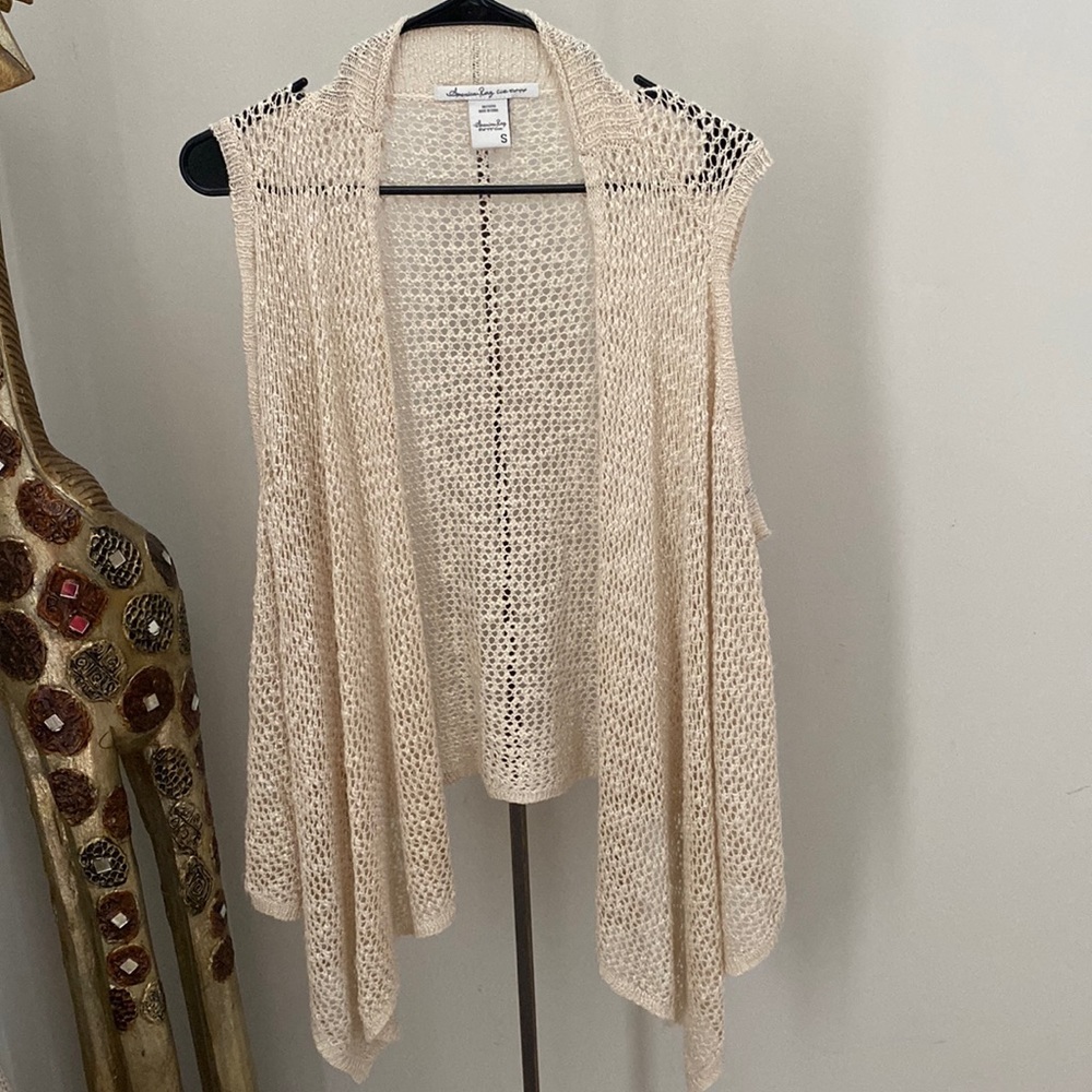 Vintage American Rag Womens Crochet Waterfall Vest Open Knit Cardigan S
